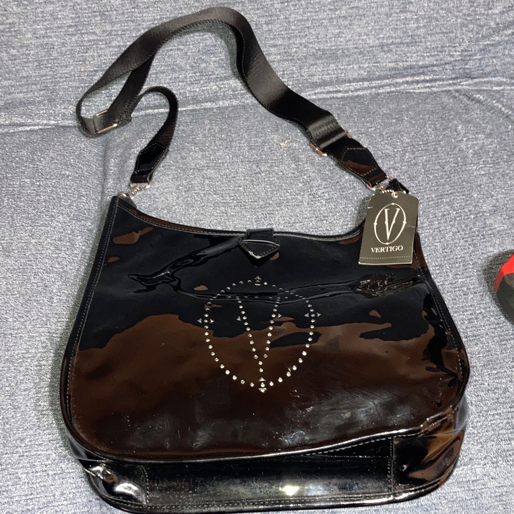 Vertigo Glossy Black Shoulder Bag